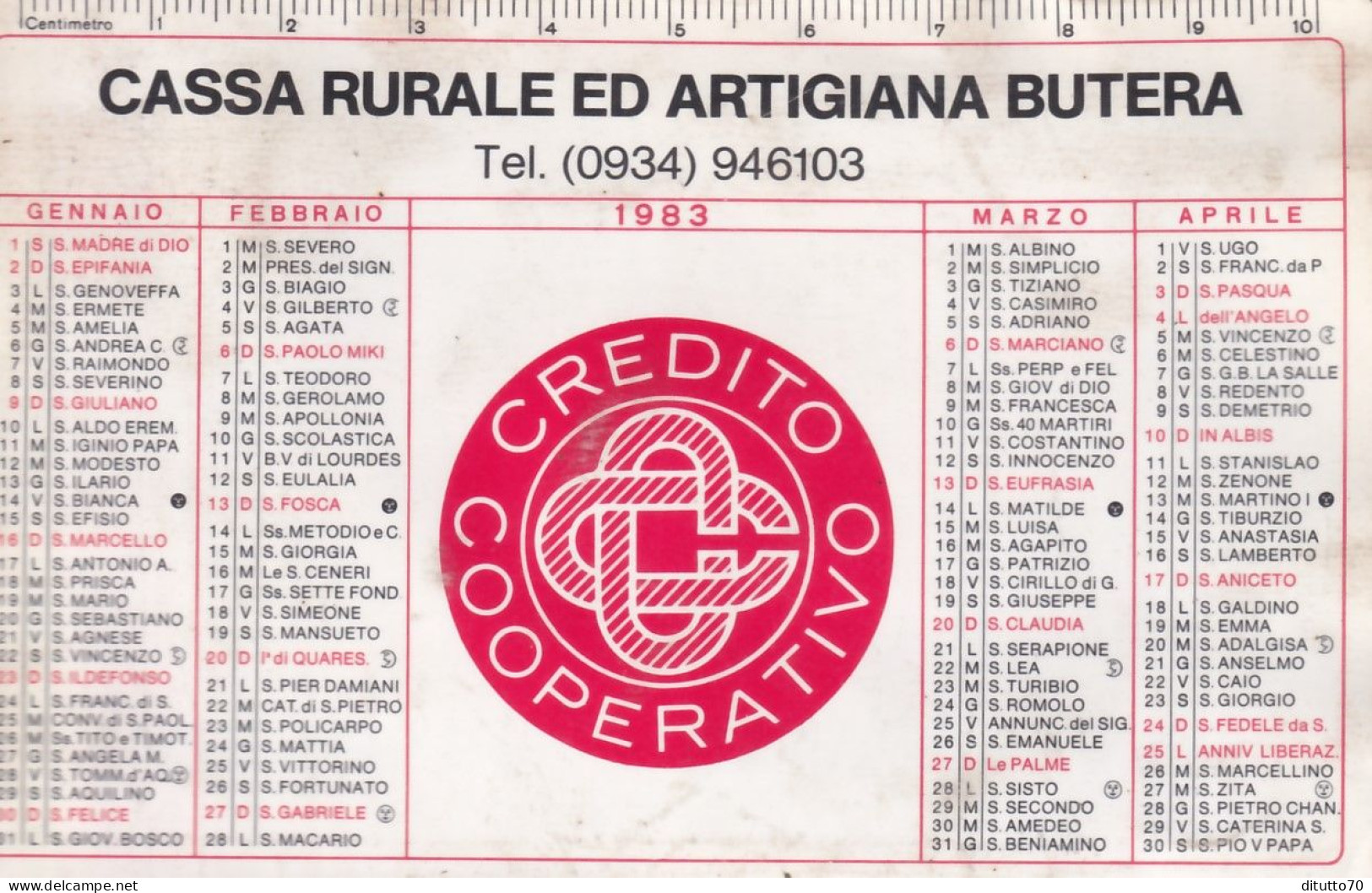 Calendarietto - Cassa Rurale Ed Artigiana Butera - Anno 1983 - Petit Format : 1981-90