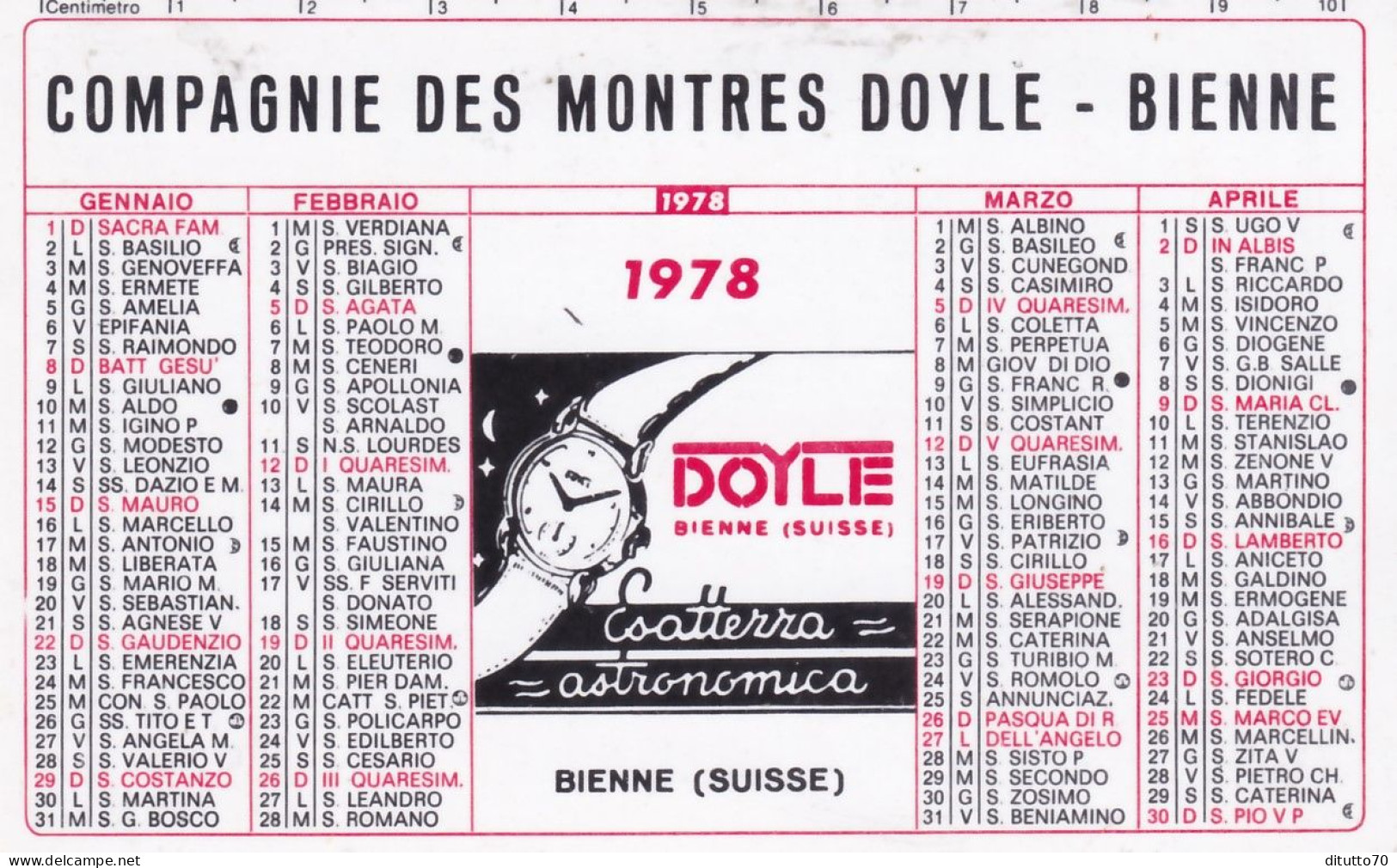 Calendarietto - Compagnie Des Montres Doyle - Bienne - Anno 1978 - Small : 1971-80