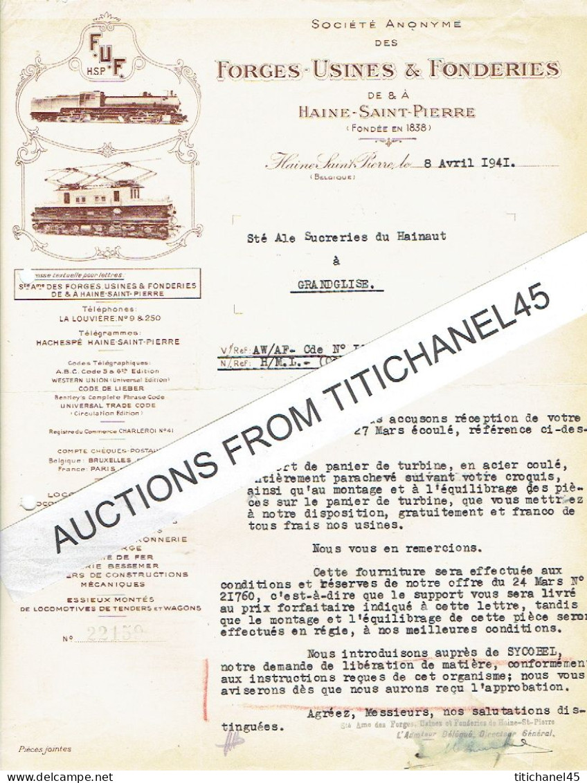 Lettre Illustrée 1941- HAINE-SAINT-PIERRE - FORGES-USINES & FONDERIES - Locomotives, Tenders, Wagons, - Otros & Sin Clasificación