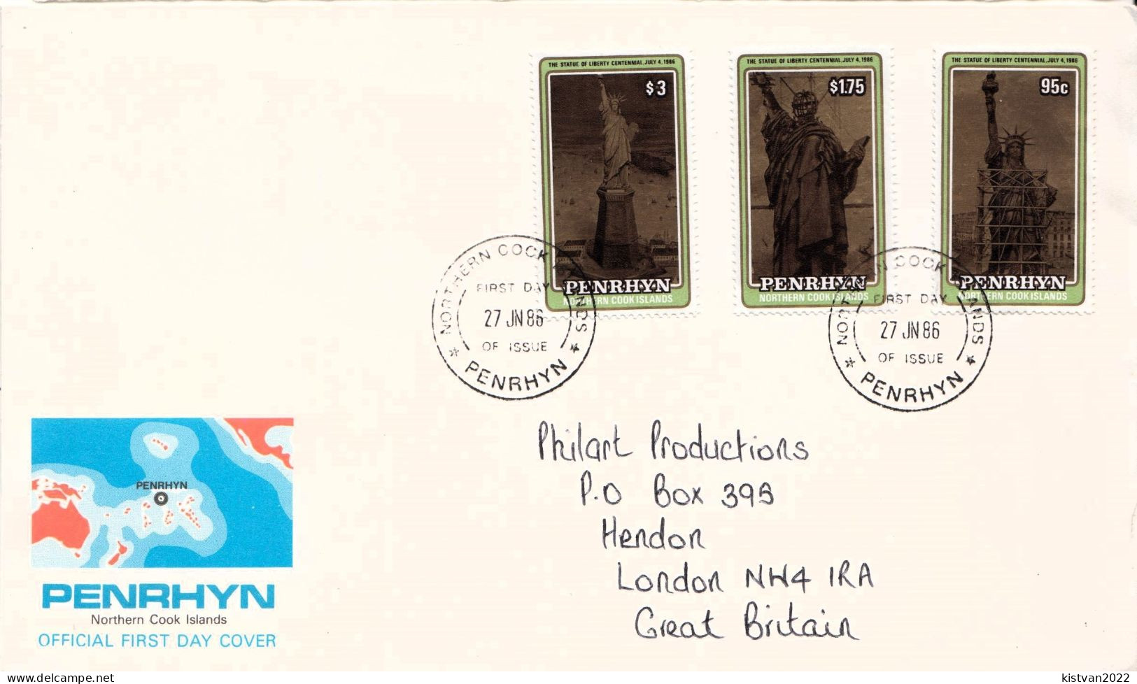 Postal History Cover: Penrhyn / Cook Islands Set On Used FDC - Us Independence