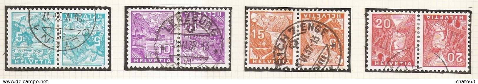 Suiza 1934- Paysages - Tête Bêche -YT 272a/275a - Tête-bêche