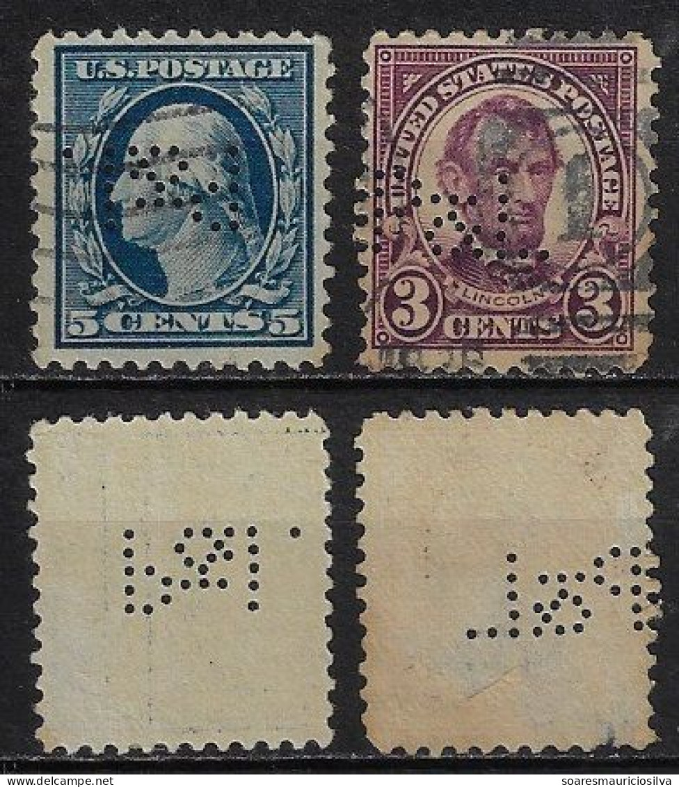 USA United States 1908/1964 2 Stamp With Perfin P&L By Pratt & Lambert Incorporated Lochung Perfore - Perforados