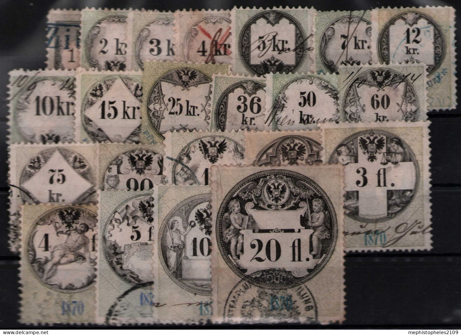 AUSTRIA 1870 - Canceled - 22 Fiscal Stamps (set Nearly Complete) - Fiscale Zegels