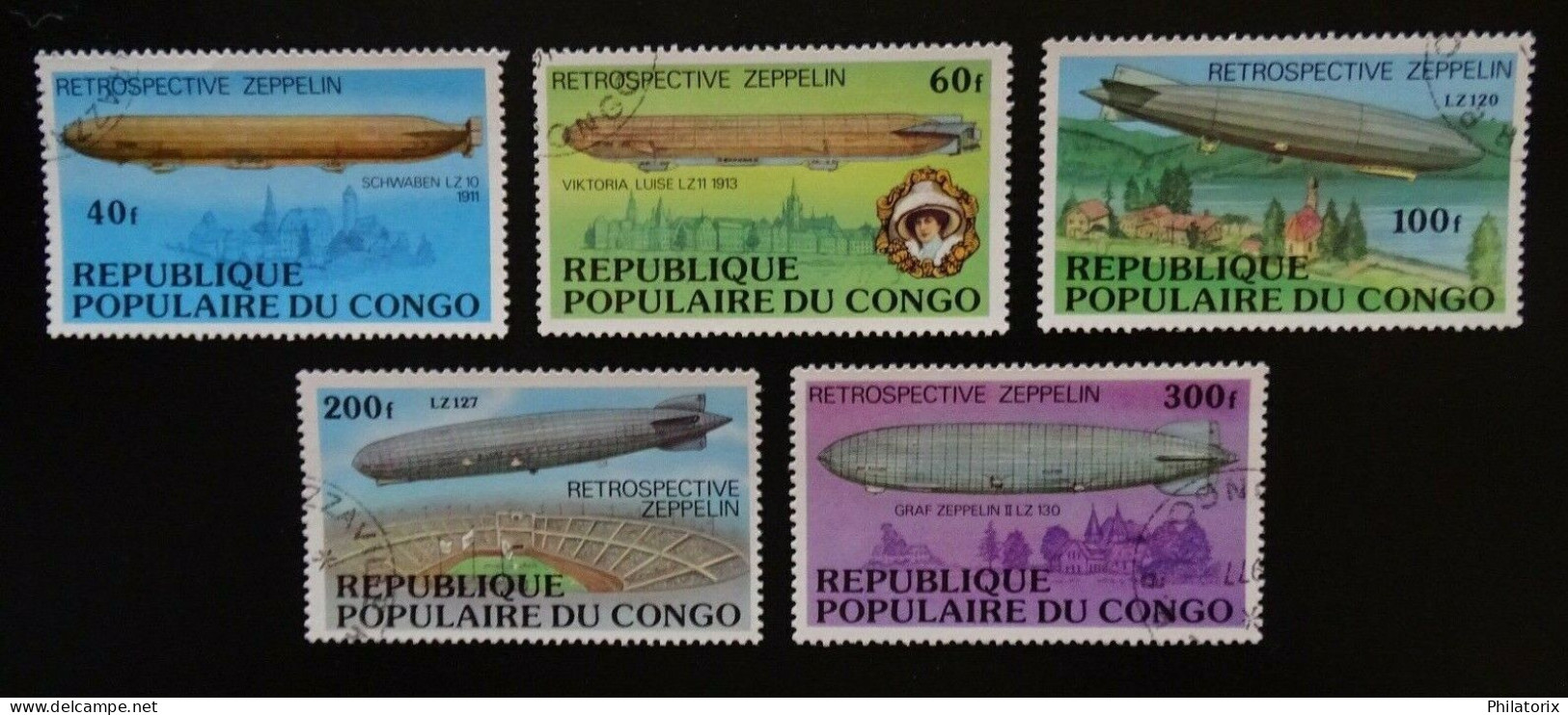 Kongo Mi 577-581 , Zeppelin , Gestempelt - Usados
