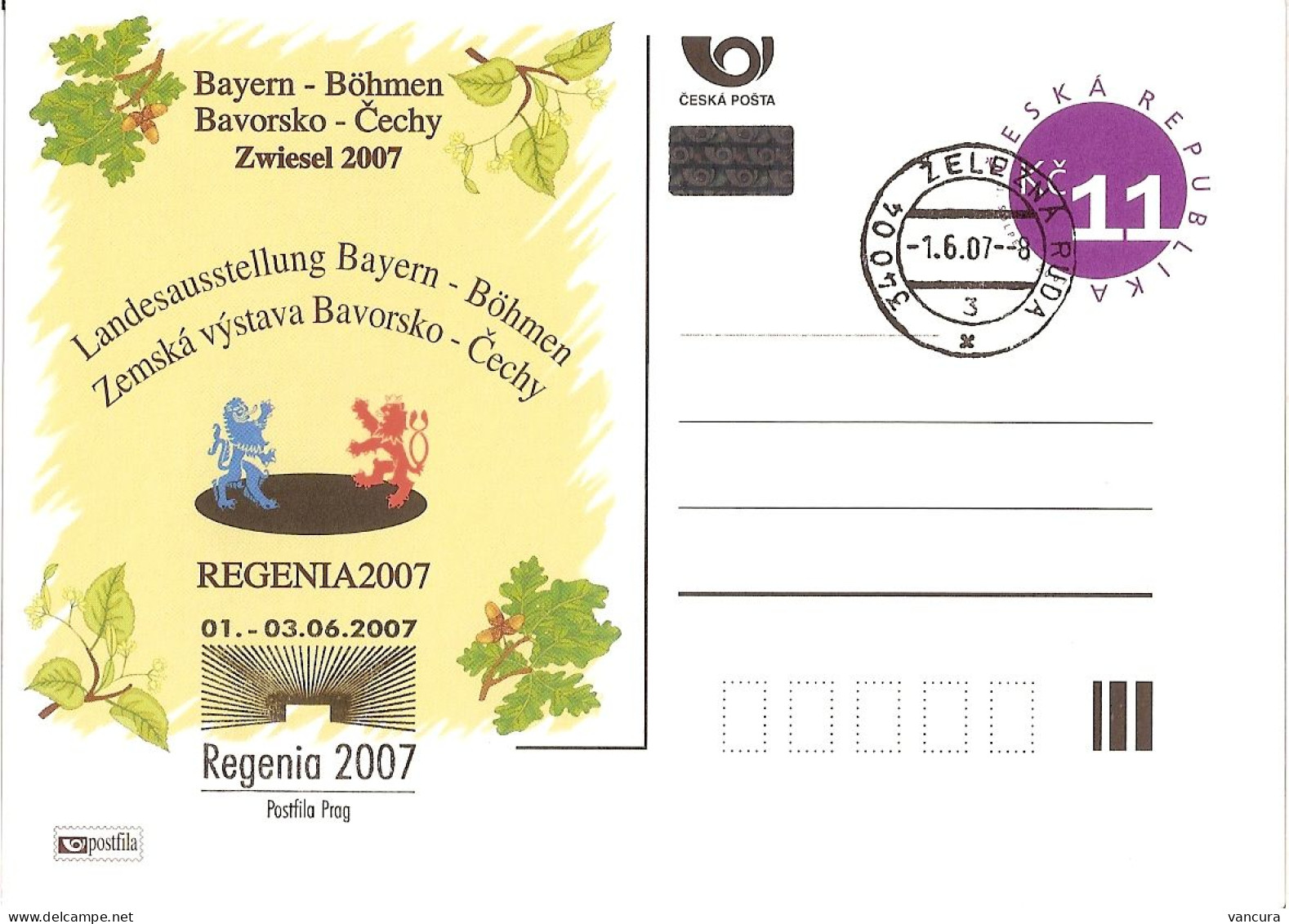 CDV A P 145 Czech Republic Regenia Stamp Exhibition 2007 Heraldic Lion Oak Lime Tree - Cartes Postales