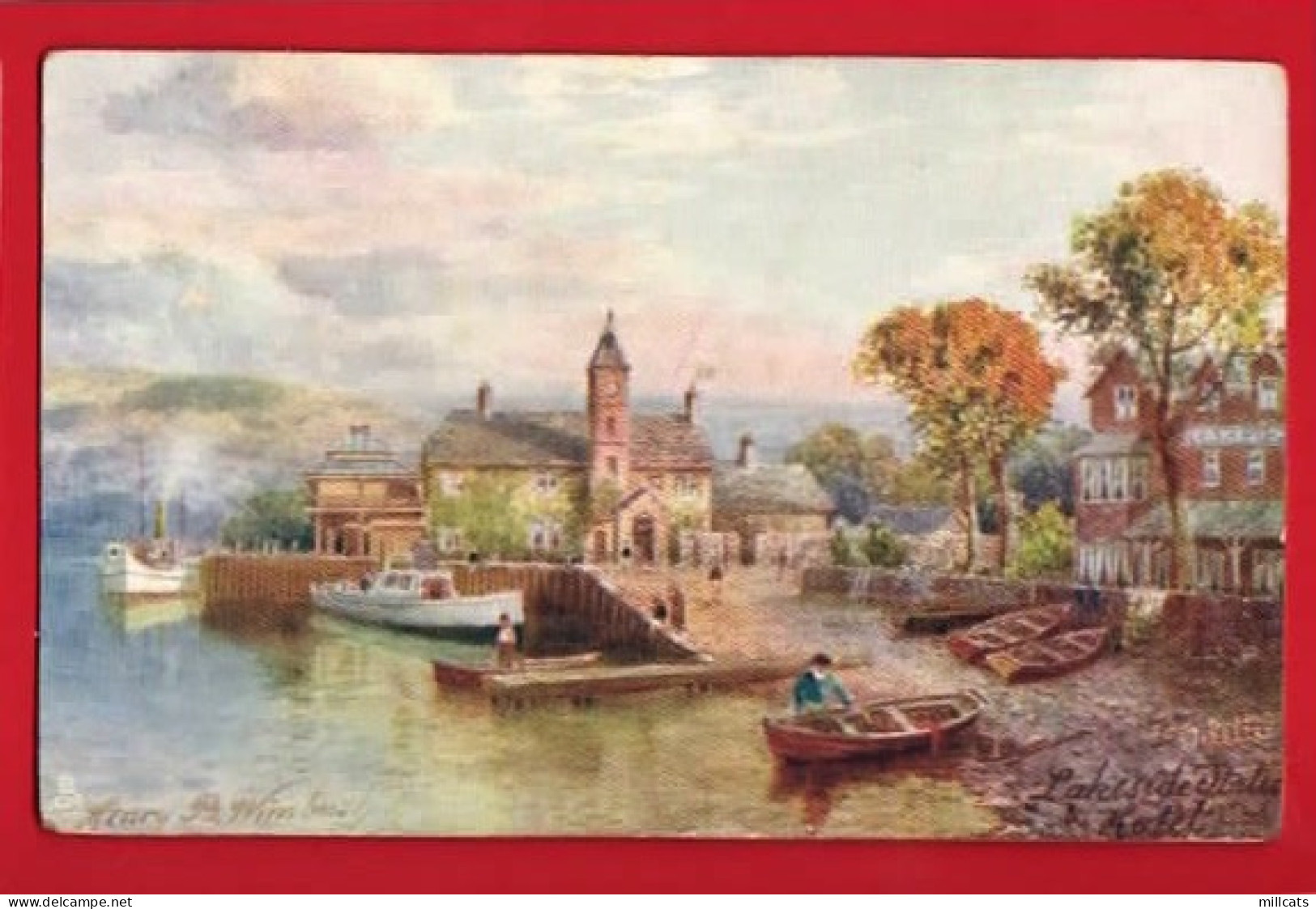 LAKESIDE STATION + HOTEL RAPHAEL TUCK  PICTURESQUE LAKES  SERIES  Pu 1910  ARTIST HB WIMBUSH - Windermere