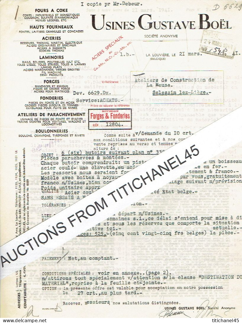1941 LA LOUVIERE - USINES GUSTAVE BOËL -Trains Montés Pour Locomotives, Wagons,acieries, Laminoirs, Forges, Fonderies... - Other & Unclassified