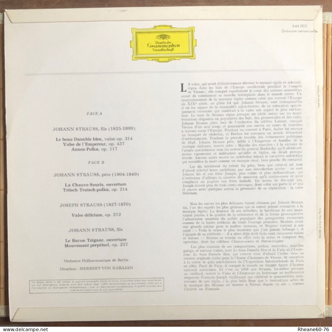 33T A Vienne Au Temps Des Strauss - Herbert Von Karajan Orchestre Philharmonique De Berlin - 644003 Deutsche Grammophon - Weihnachtslieder
