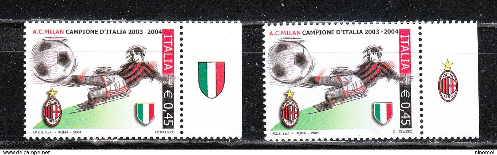Italia   -   2004.  Milan Champion  2003-04. Due Francobolli Con Due Stemmi Diversi  MNH, Fresh - Clubs Mythiques