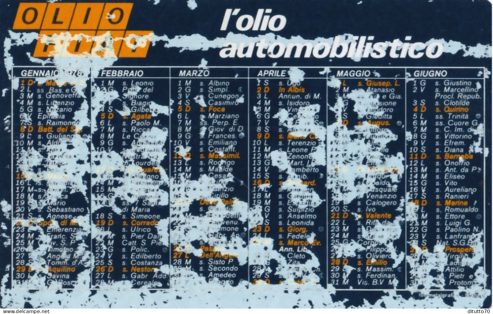 Calendarietto - Olio Fiat - Anno 1978 - Tamaño Pequeño : 1971-80