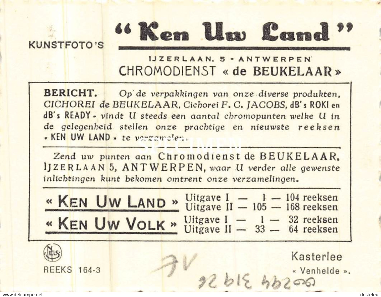 Prentje Ken Uw Land -  Venhelde Kasterlee 6.5 X 9 Cm - Kasterlee