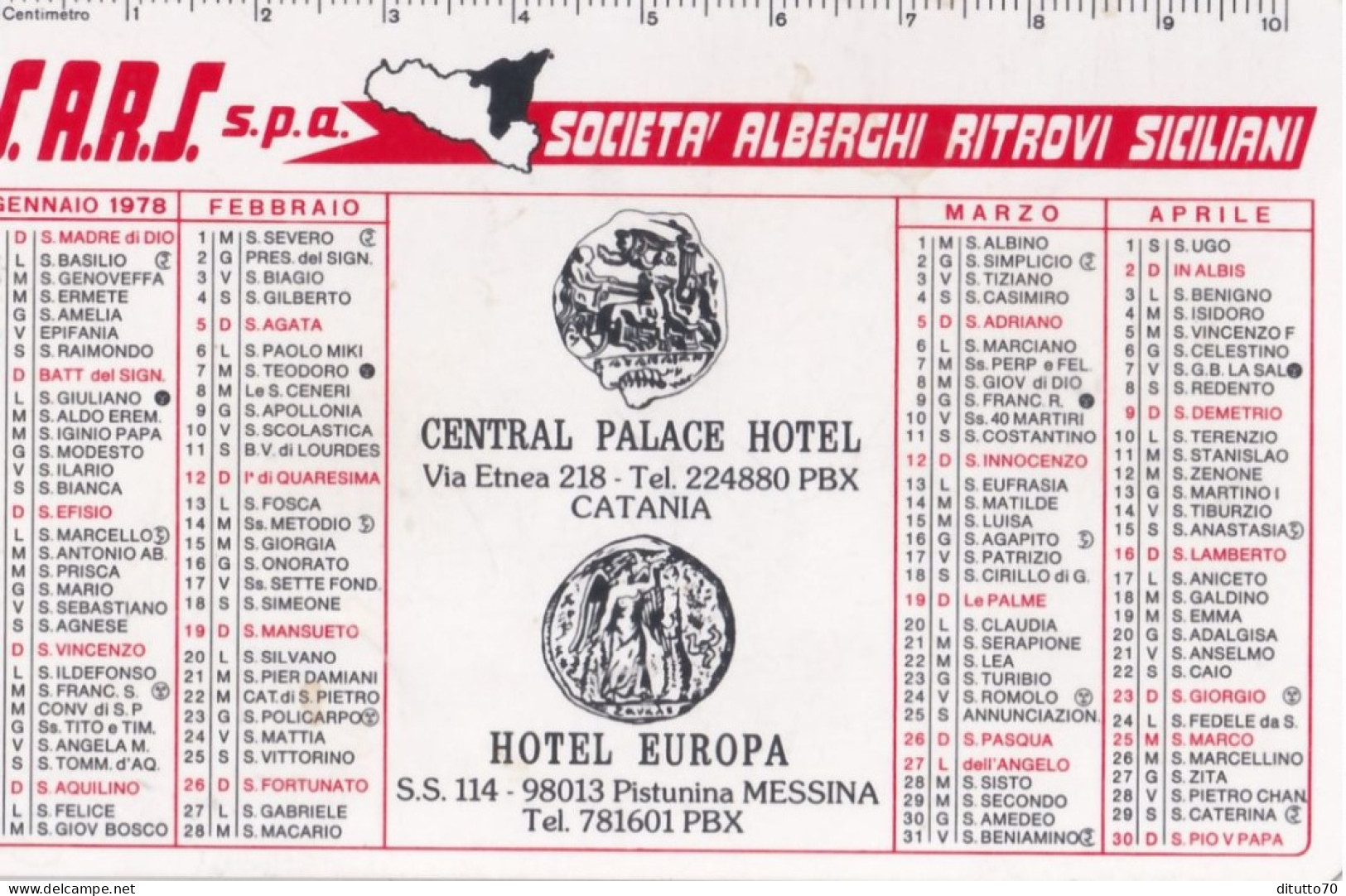 Calendarietto - S.a.r.s - Società Alberghi Ritrovi Siciliani - Anno 1978 - Klein Formaat: 1971-80