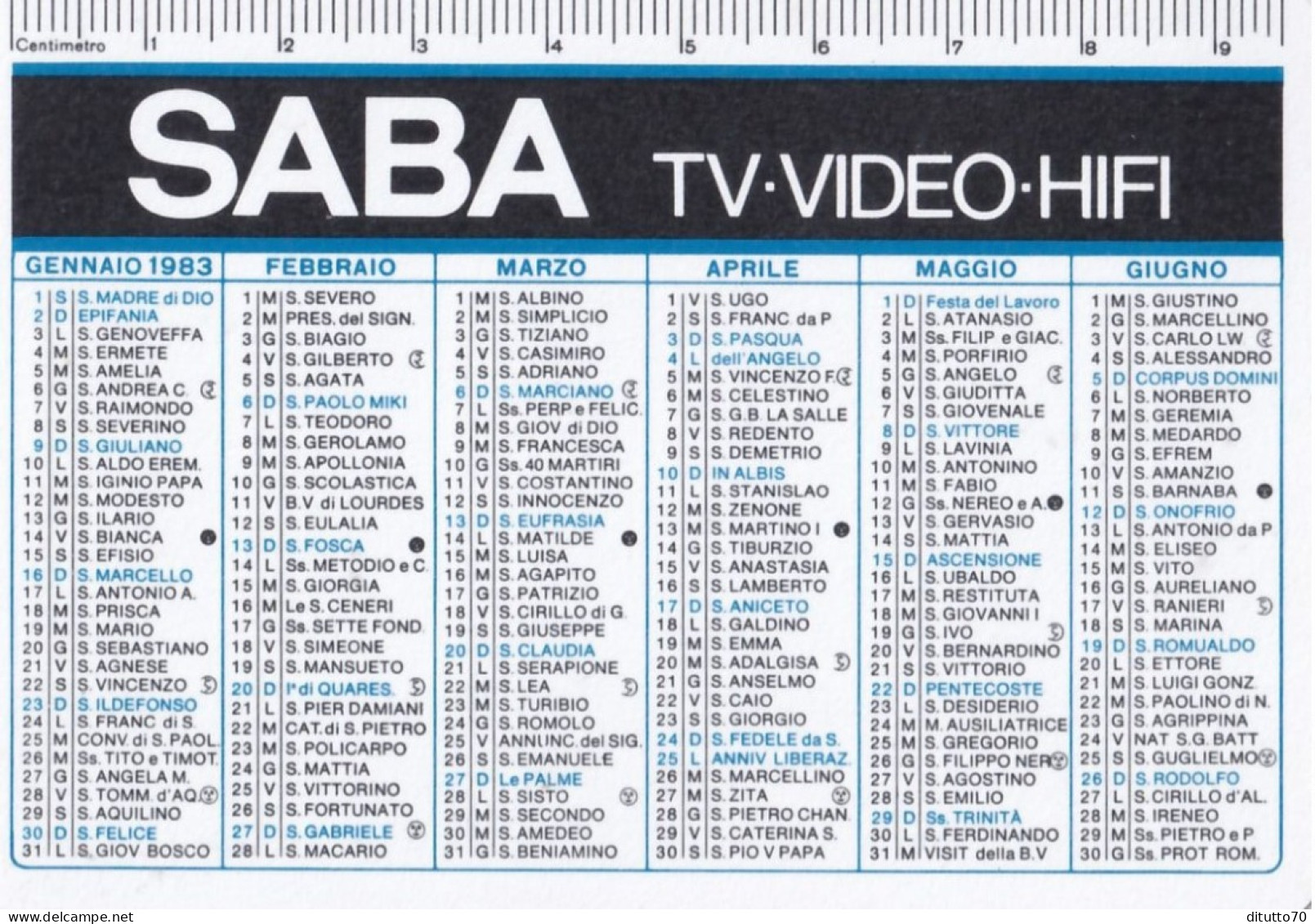 Calendarietto - Saba Tv-video-hifi - Anno 1978 - Formato Piccolo : 1971-80