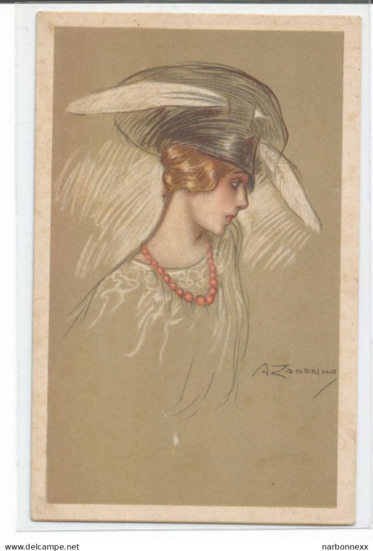 Zandrino. 94-3.  Belle Carte. Femme Chapeau Avec Deux Plumes - Zandrino