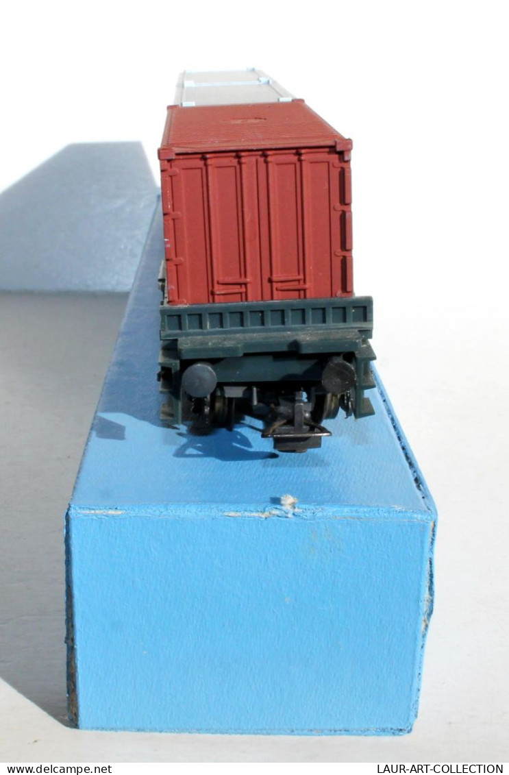 RARE LILIPUT HO WAGON PLAT PORTE CONTAINER + 3 CONTENEURS, TRANSPORT MARCHANDISE / MINIATURE TRAIN MODELISME FERROVIAIRE - Goederenwagons