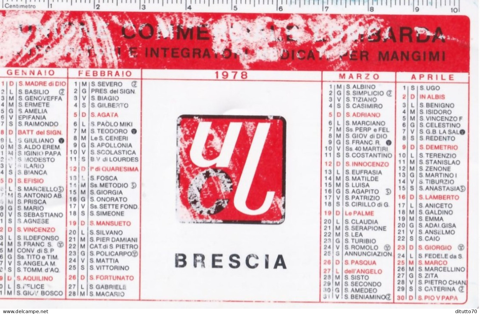 Calendarietto - Unione Commerciale Lombarda - Brescia - Anno 1978 - Tamaño Pequeño : 1971-80