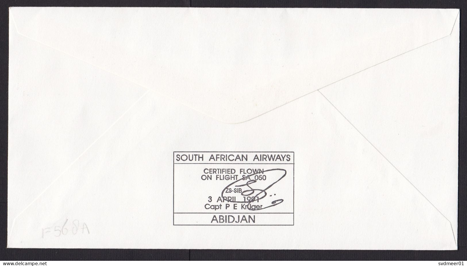 South Africa: FFC First Flight Cover To Ivory Coast, 1991, 1 Stamp, Bird, SAA-SAL Airways, Airlines Map (pencil At Back) - Covers & Documents