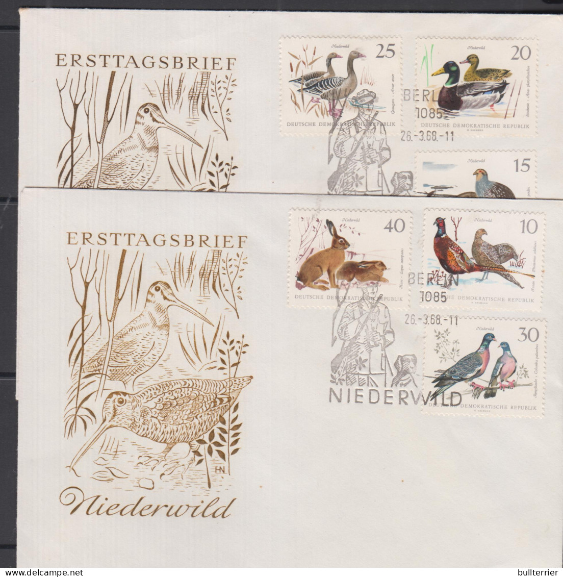 BIRDS - EAST GERMANY / DDR - 1968- FAUNA  SET OF 5 ON 2  ILLUSTRATED FDC - Pigeons & Columbiformes