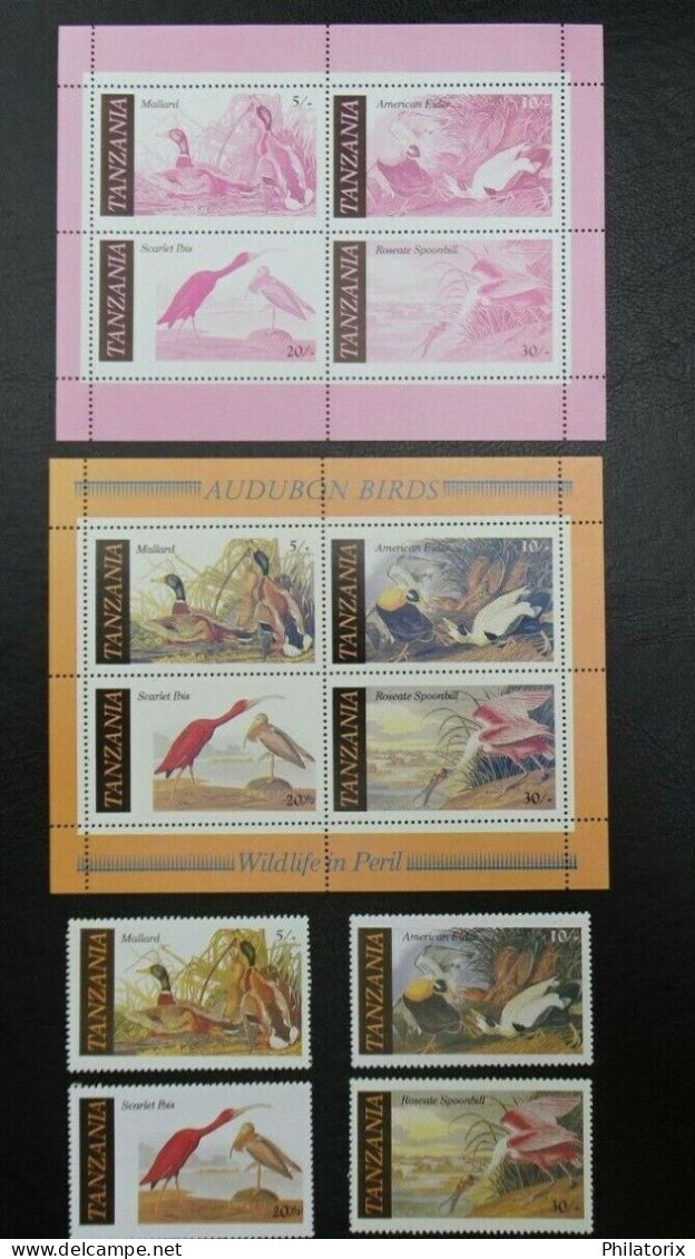 Tansania Mi 315-318 + Block 55 ** + Abart Fehlende Farben / Error , Vögel - Tanzania (1964-...)