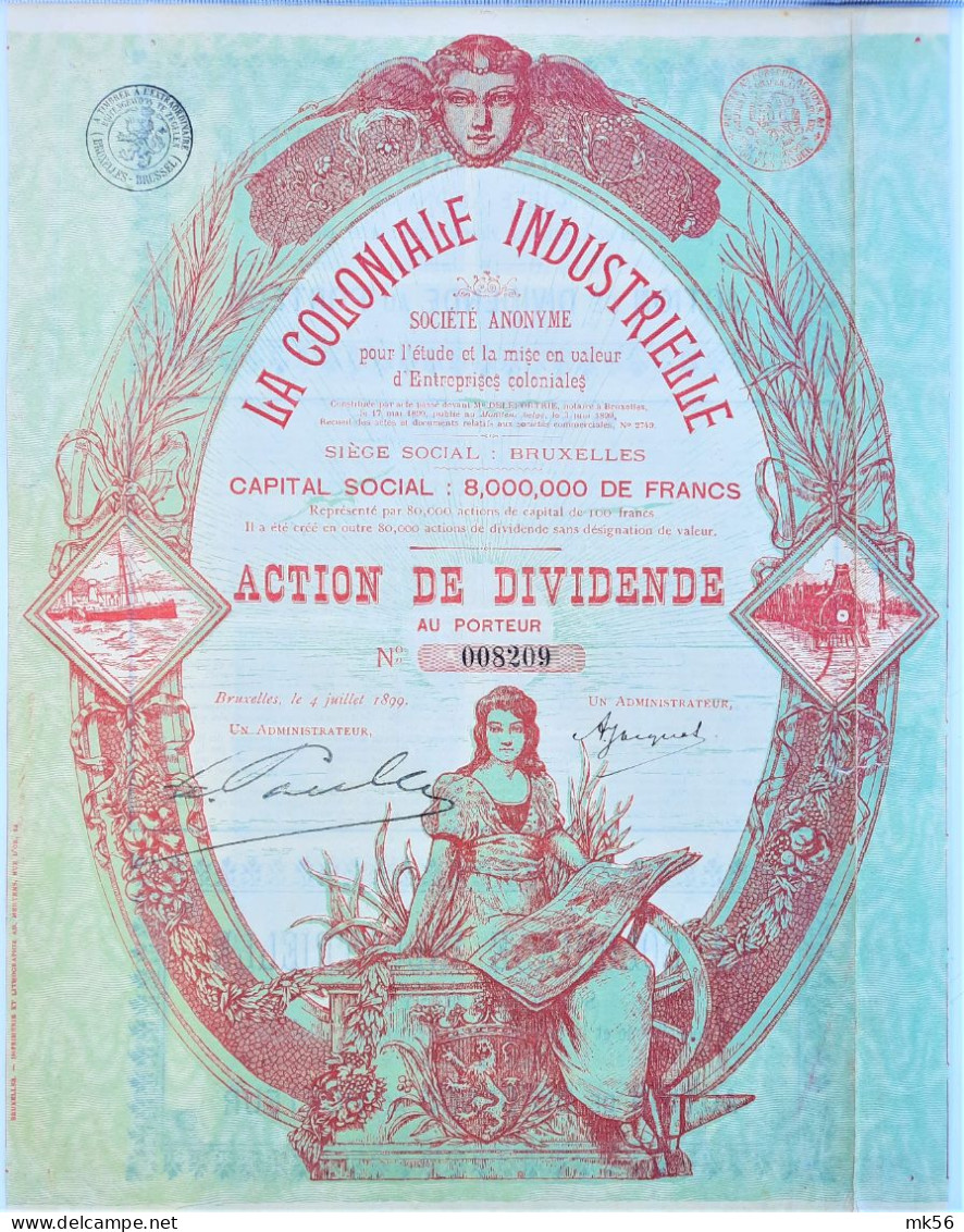 La Coloniale Industrielle (pour L'étude Et La Mise En Valeur D'entreprises Coloniales) 1899 - Action De Dividende (DECO) - Africa
