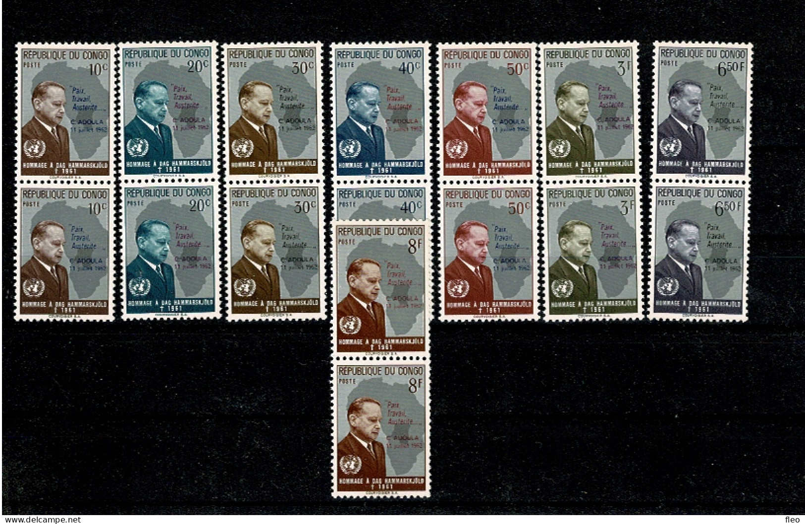1961 Congo  - Dag Hammarskjöld - Complete Set Of 8 Stamps** In Duoblocs - Unused Stamps