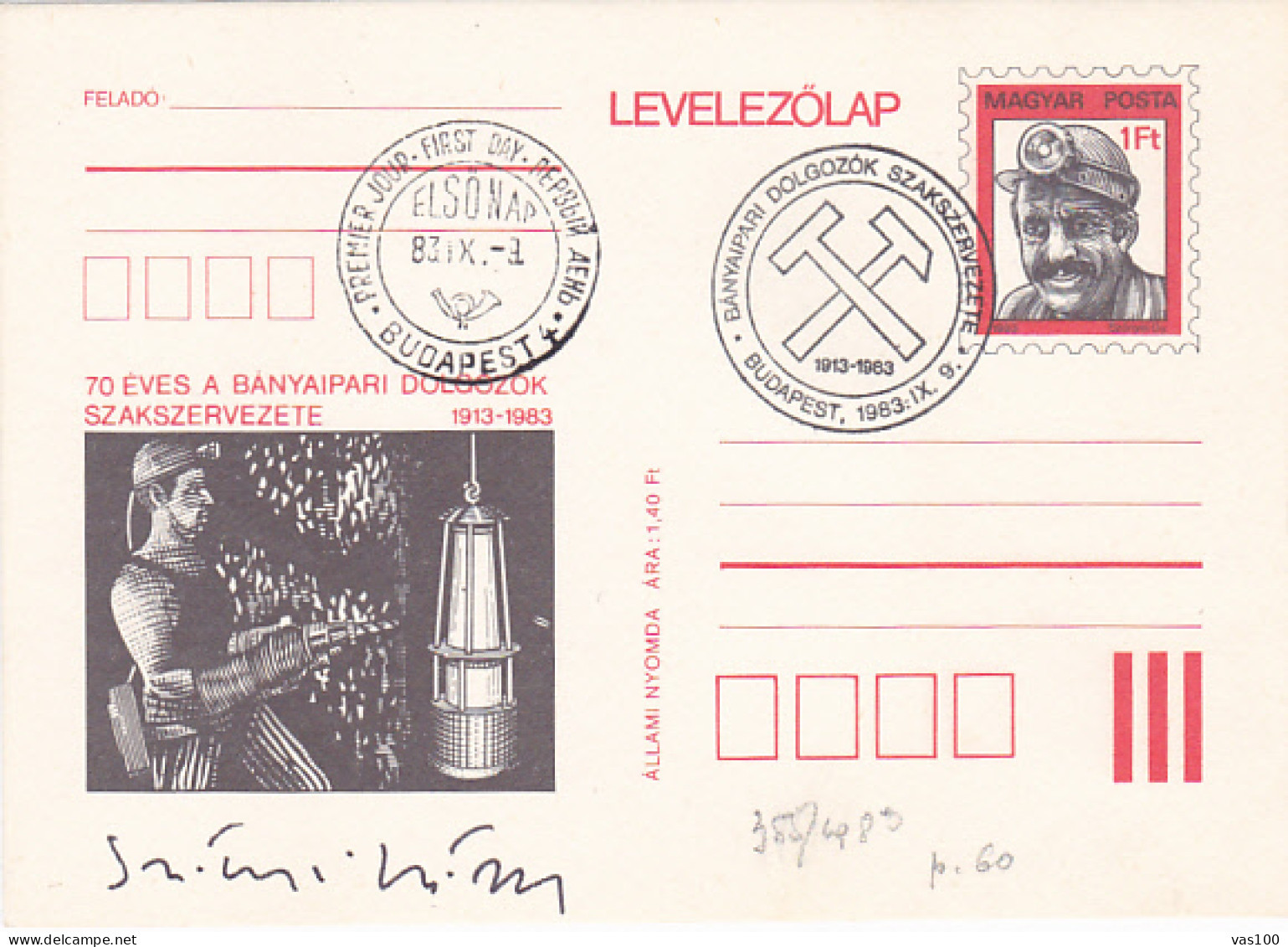MINERALS, MINING, MINER, PC STATIONERY, ENTIER POSTAL, OBLIT FDC, 1983, HUNGARY - Minerales