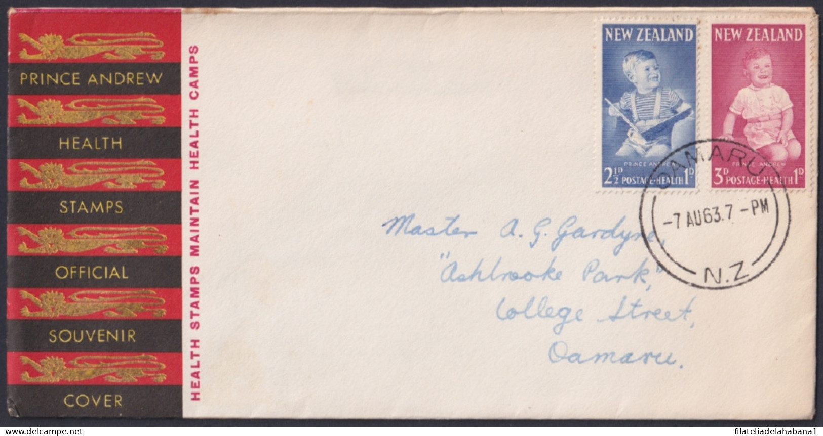 F-EX48535 NEW ZEALAND 1963 FDC HEALTH PRINCE ANDREW CHILDREN USED.  - FDC