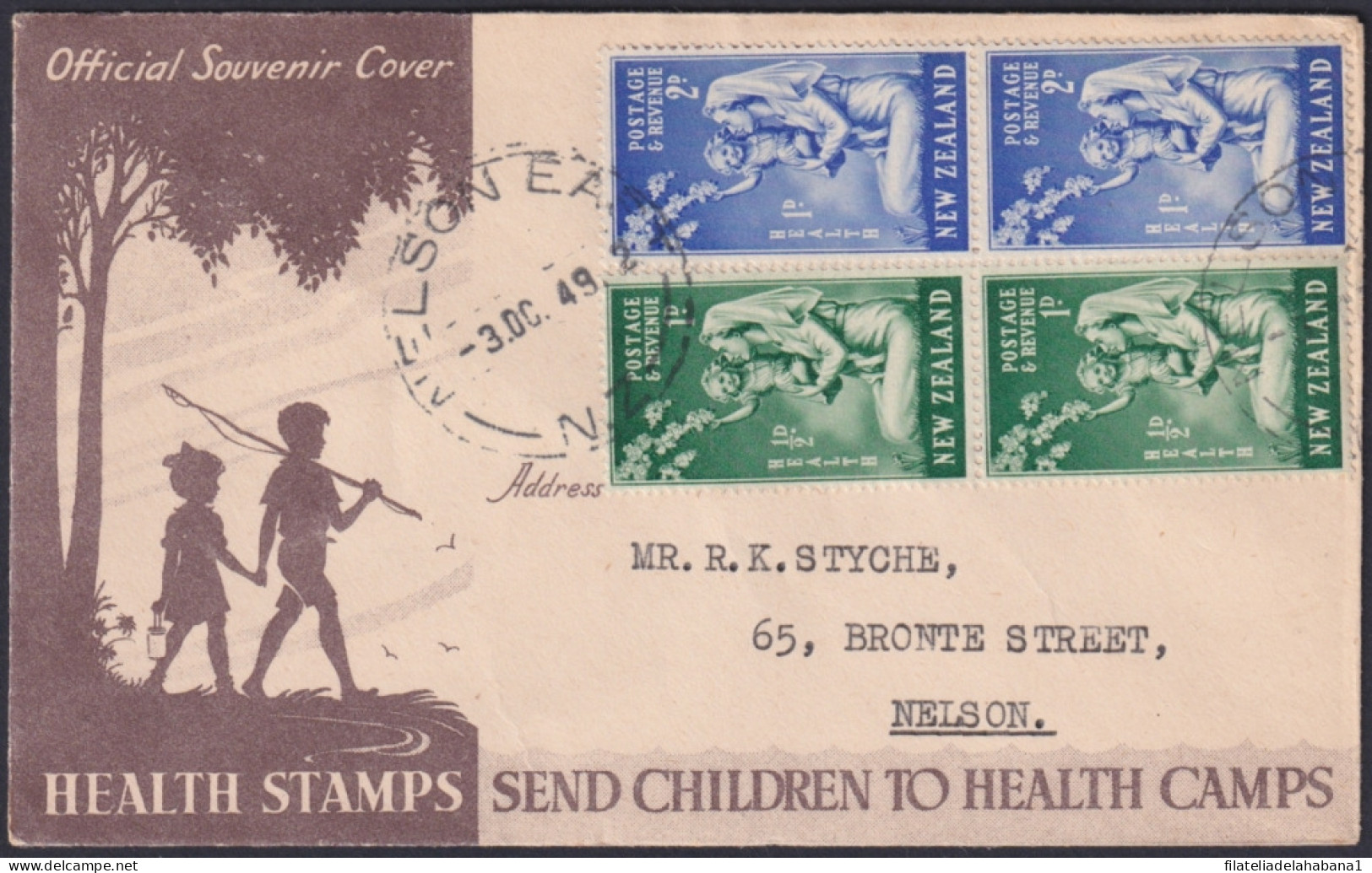 F-EX48536 NEW ZEALAND 1949 FDC HEALTH CHILDREN NURSE PAIR USED.  - FDC