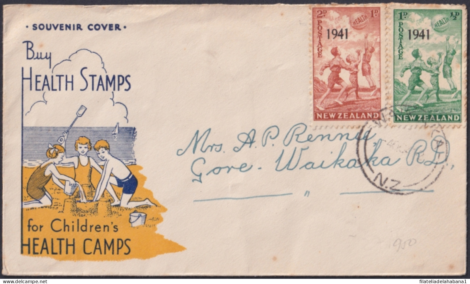 F-EX48537 NEW ZEALAND 1941 FDC HEALTH CHILDREN GAMES USED.  - FDC