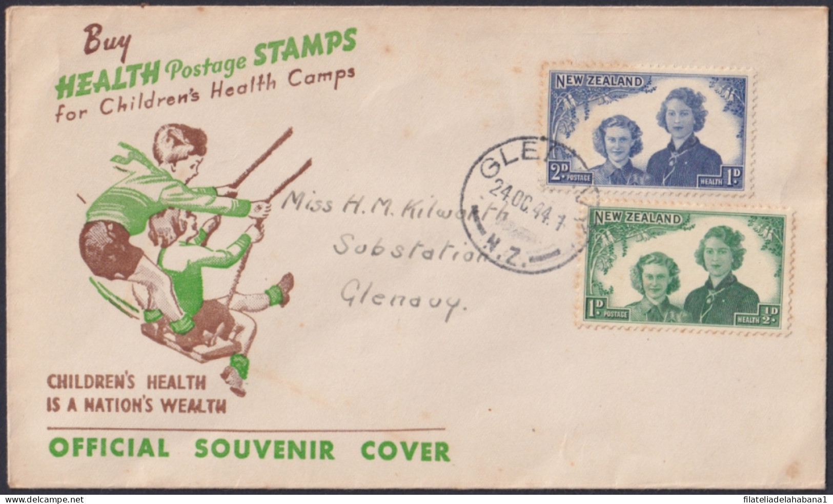 F-EX48545 NEW ZEALAND 1944 FDC HEALTH CHILDREN USED.  - FDC