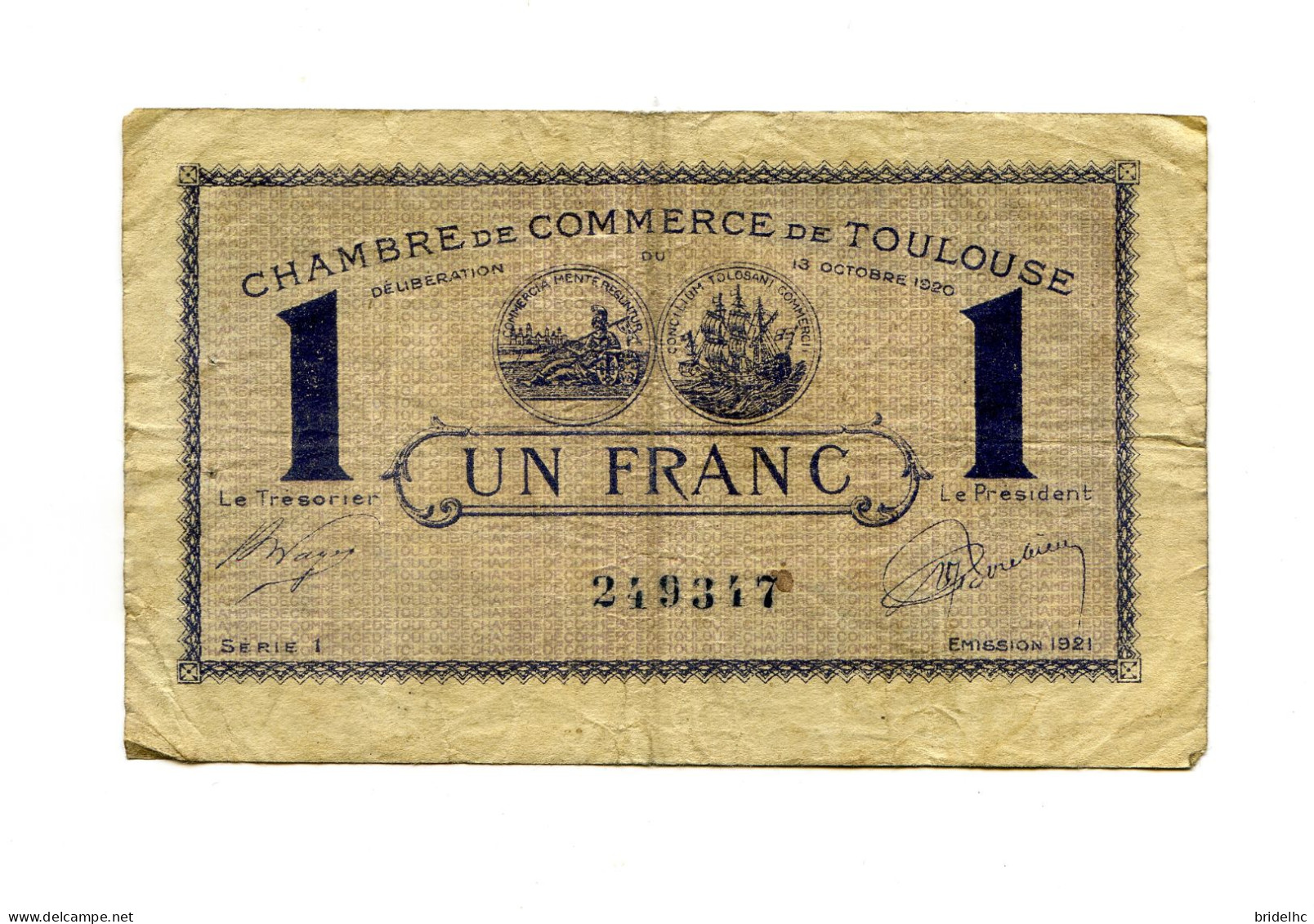 1 Franc Chambre De Commerce De Toulouse 1920 - Chambre De Commerce