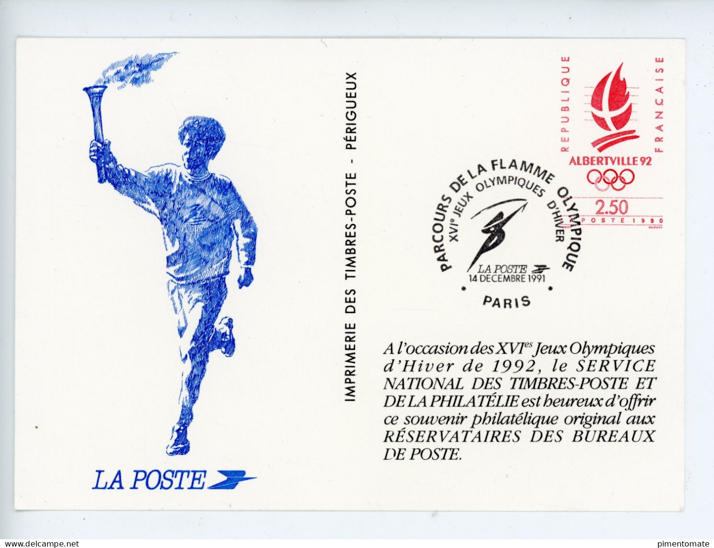 ENTIER CARTE POSTALE PARCOURS DE LA FLAMME OLYMPIQUE HIVER ALBERVILLE 1992 - Pseudo-entiers Officiels