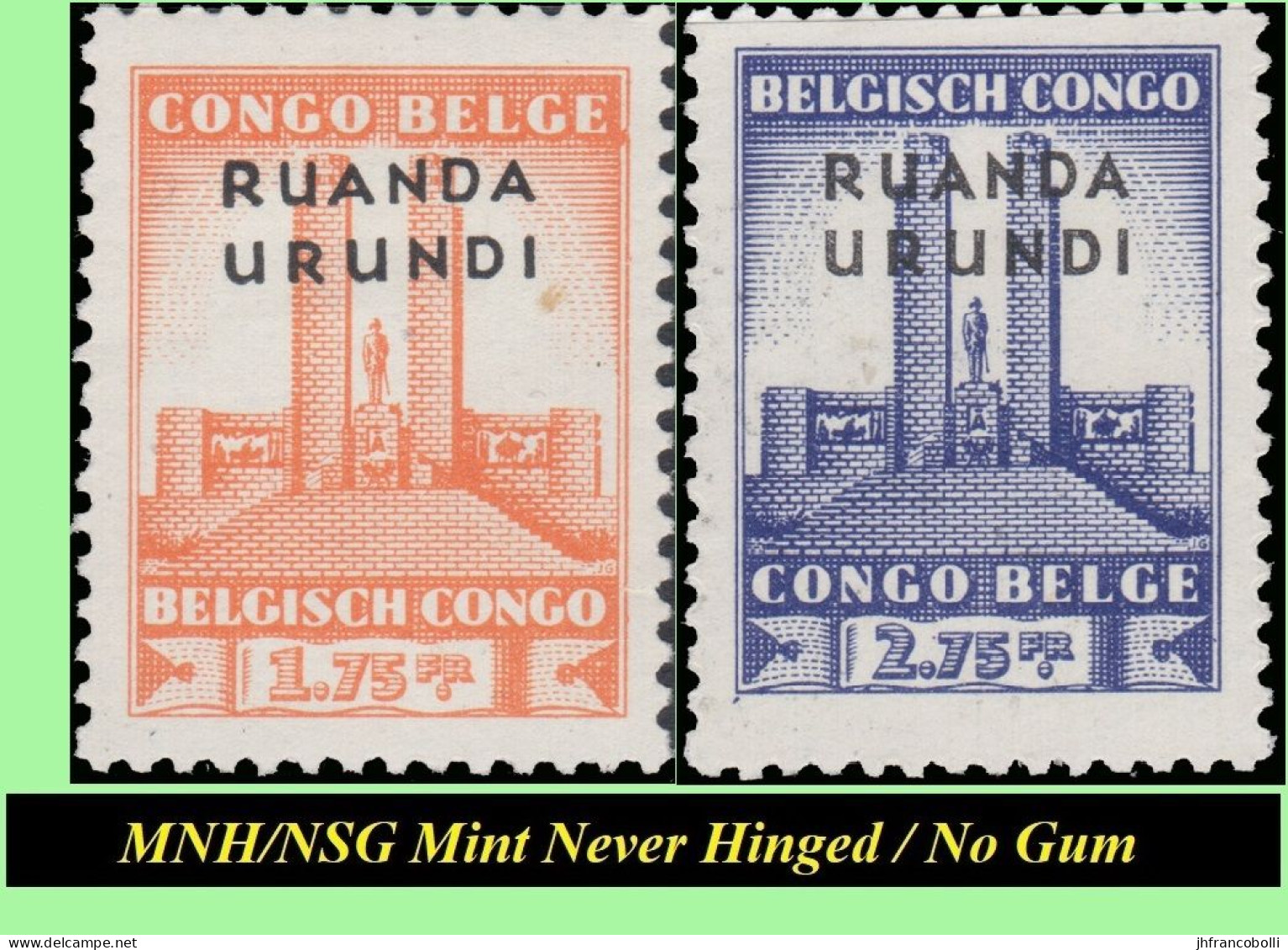 1942 ** RUANDA-URUNDI RU 122/123 MNH/NSG  KING ALBERT MOMUMENT ( X 2 Stamps ) NO GUM - Ungebraucht