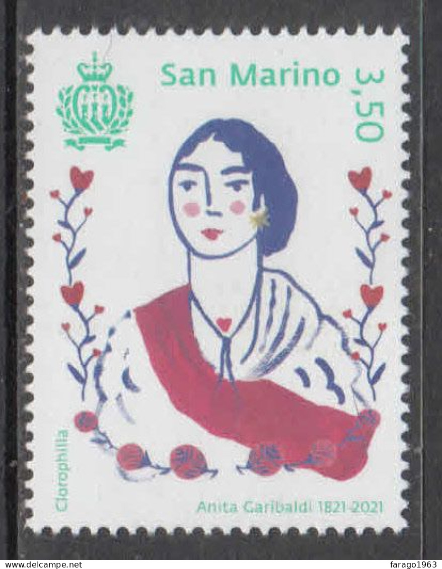 2021 San Marino Anita Garibaldi Complete Set Of 1 MNH @ BELOW FACE VALUE - Unused Stamps