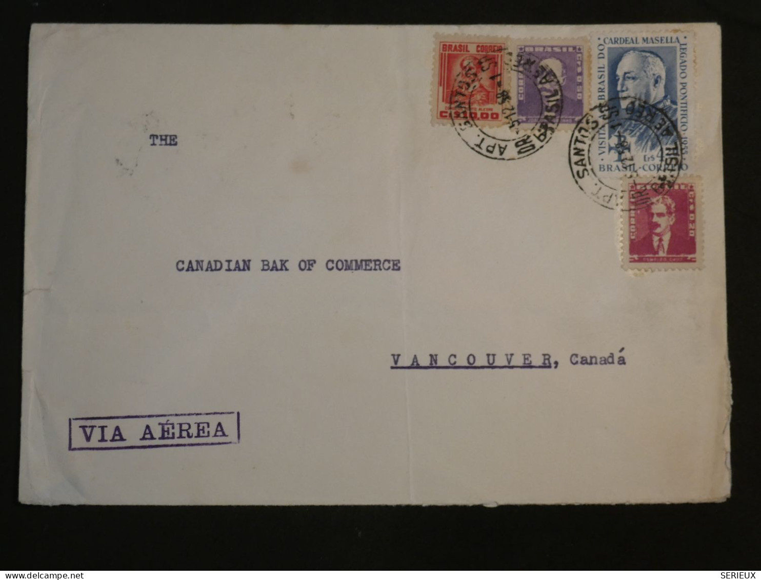 DJ 11 BRESIL BELLE LETTRE  1958 PAR AVION  SANTOS  A  VANCOUVER CANADA    + +AFF. INTERESSANT+ - Cartas & Documentos