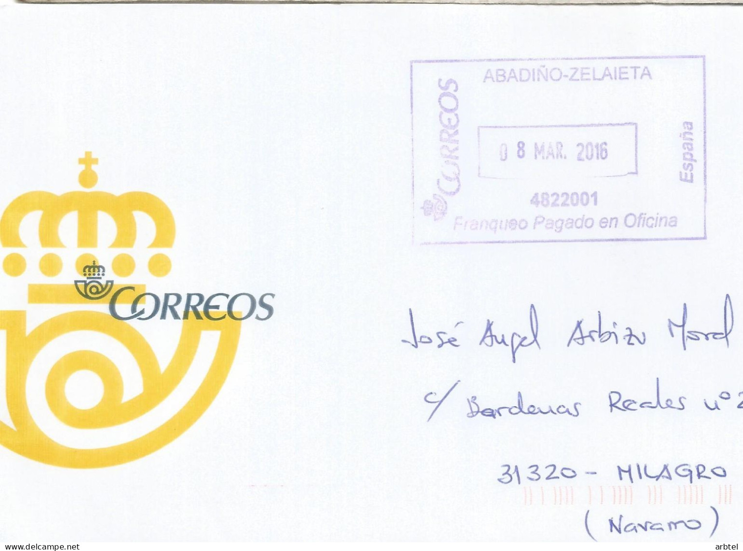 ABADIÑO VIZCAYA CC CON FPO 2016 - Cartas & Documentos