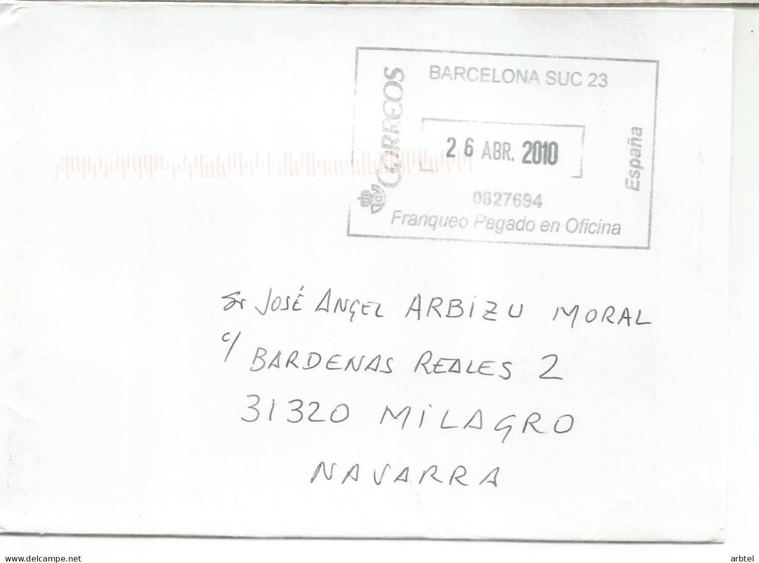 BARCELONA SUC 23 CC CON FPO 2010 - Cartas & Documentos