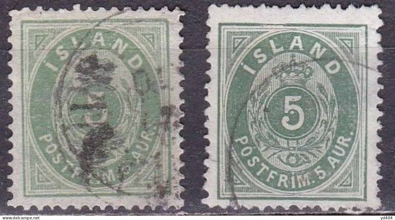 IS002BA – ISLANDE – ICELAND – 1882 – NUMERAL VALUE IN AUR - PERF. 14X13,5 - SC # 16(x2) USED 25 € - Used Stamps