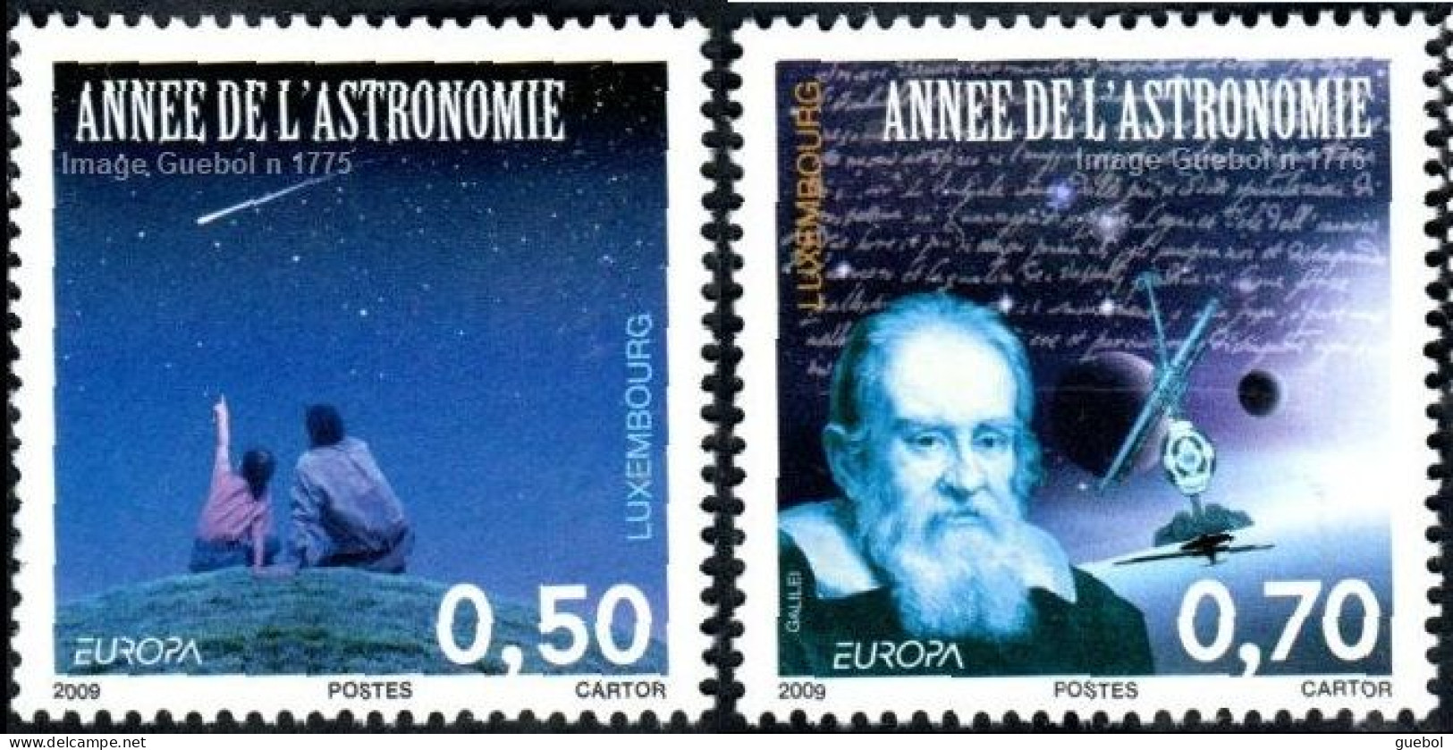 CEPT / Europa 2009 Luxembourg N° 1775 Et 1776 ** L'astronomie. Etoile Filante Et Portrait De Galilée - 2009