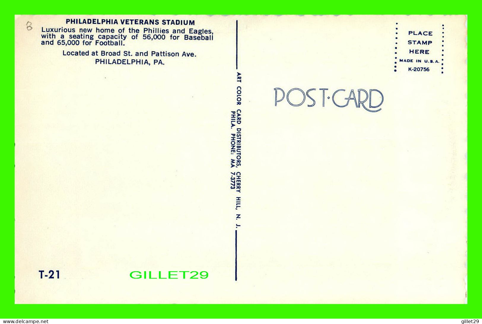 PHILADELPHIA, PA - PHILADELPHIA VETERANS STADIUM -  ART COLOR CARD DISTRIBUTORS - - Philadelphia