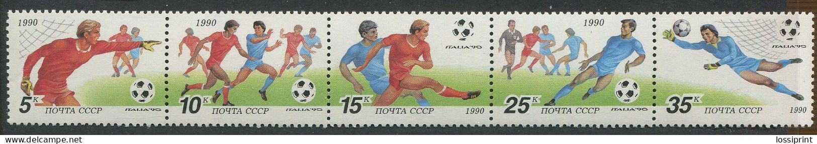 Soviet Union:Russia:USSR:Unused Stamps Strip Football World Championships 1990, MNH - 1990 – Italien