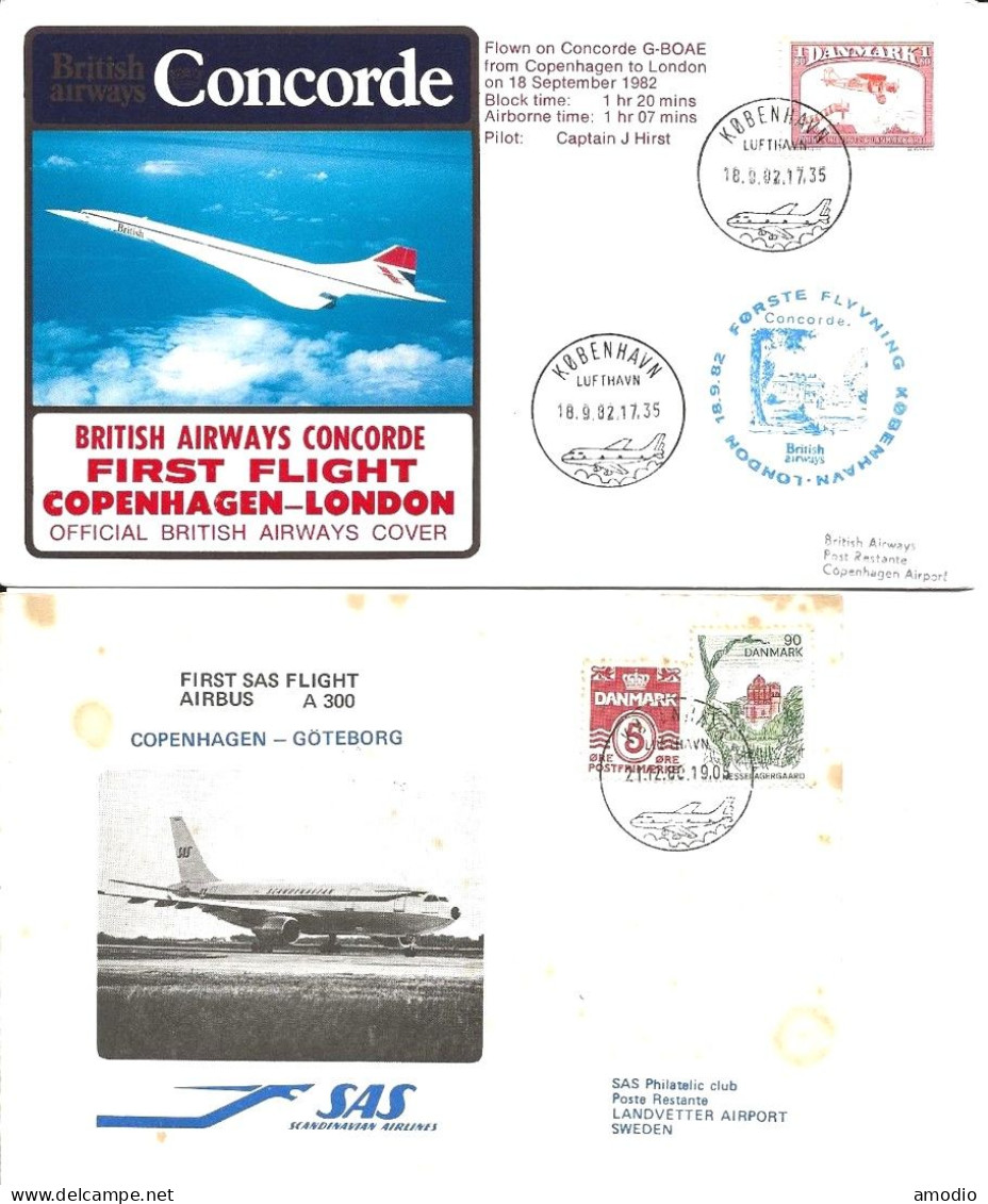 Danemark 5 Env Liaisons Aériennes SAS, British Airways Concorde 1980/82 - Covers & Documents