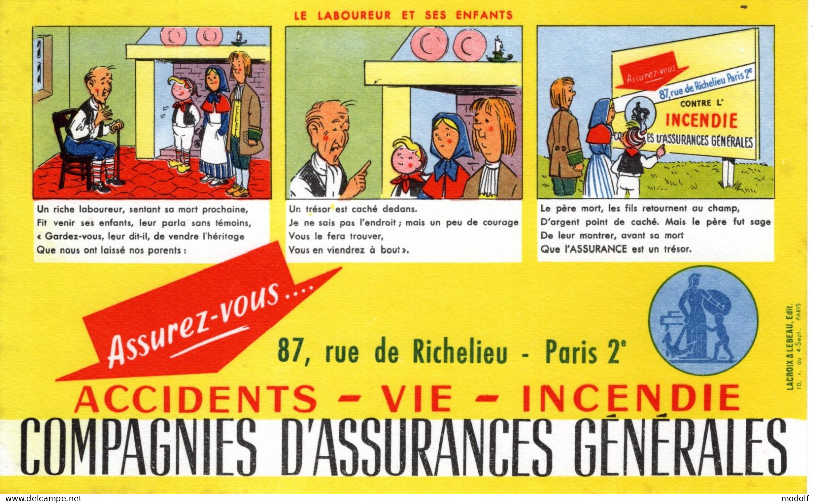 Buvard Compagnies D'Assurances Générales - Le Laboureur Et Ses Enfants - Banque & Assurance