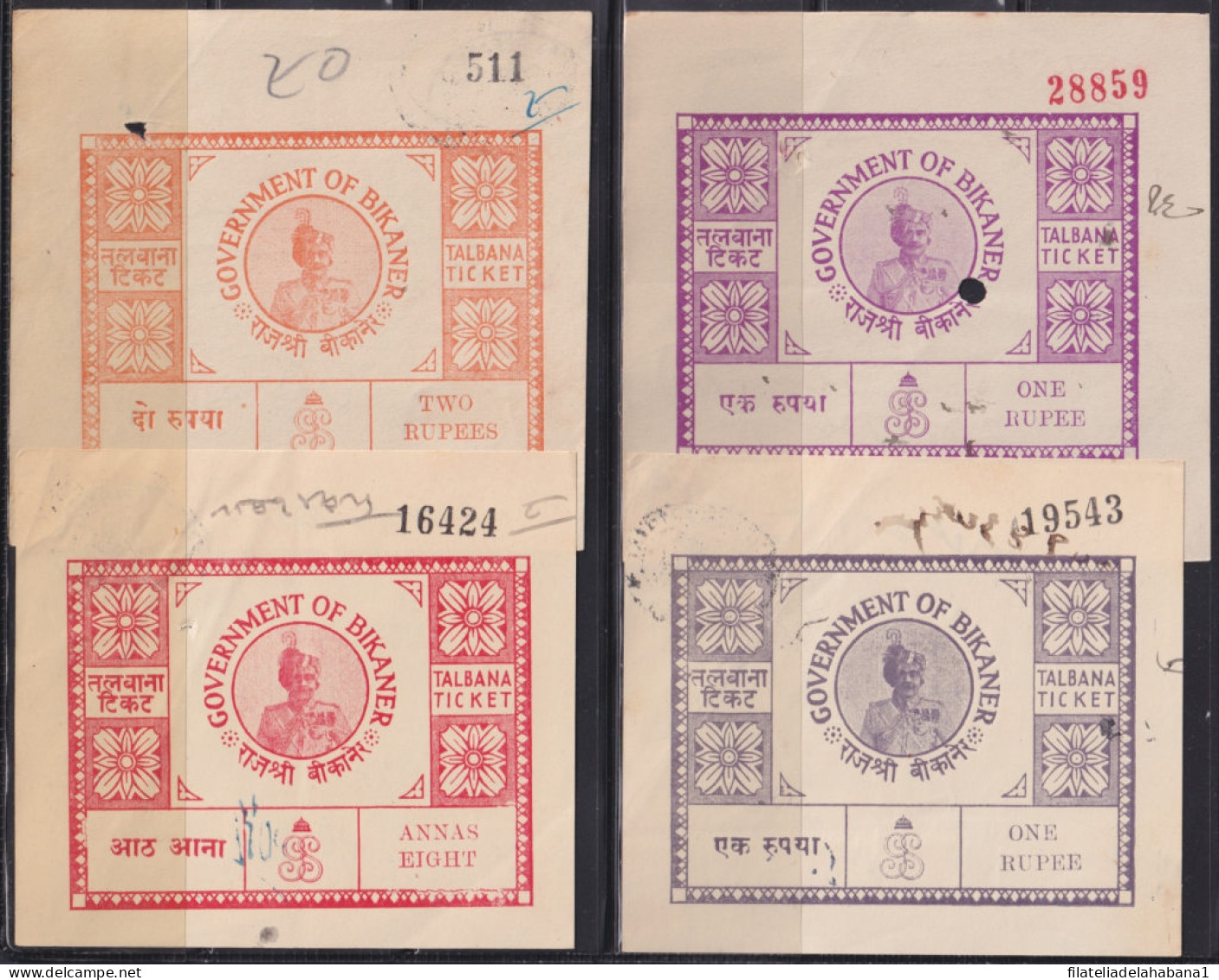 F-EX48588 INDIA REVENUE BIKANER FEUDATARY TICKET STAMPS LOT OF 9.  - Other & Unclassified