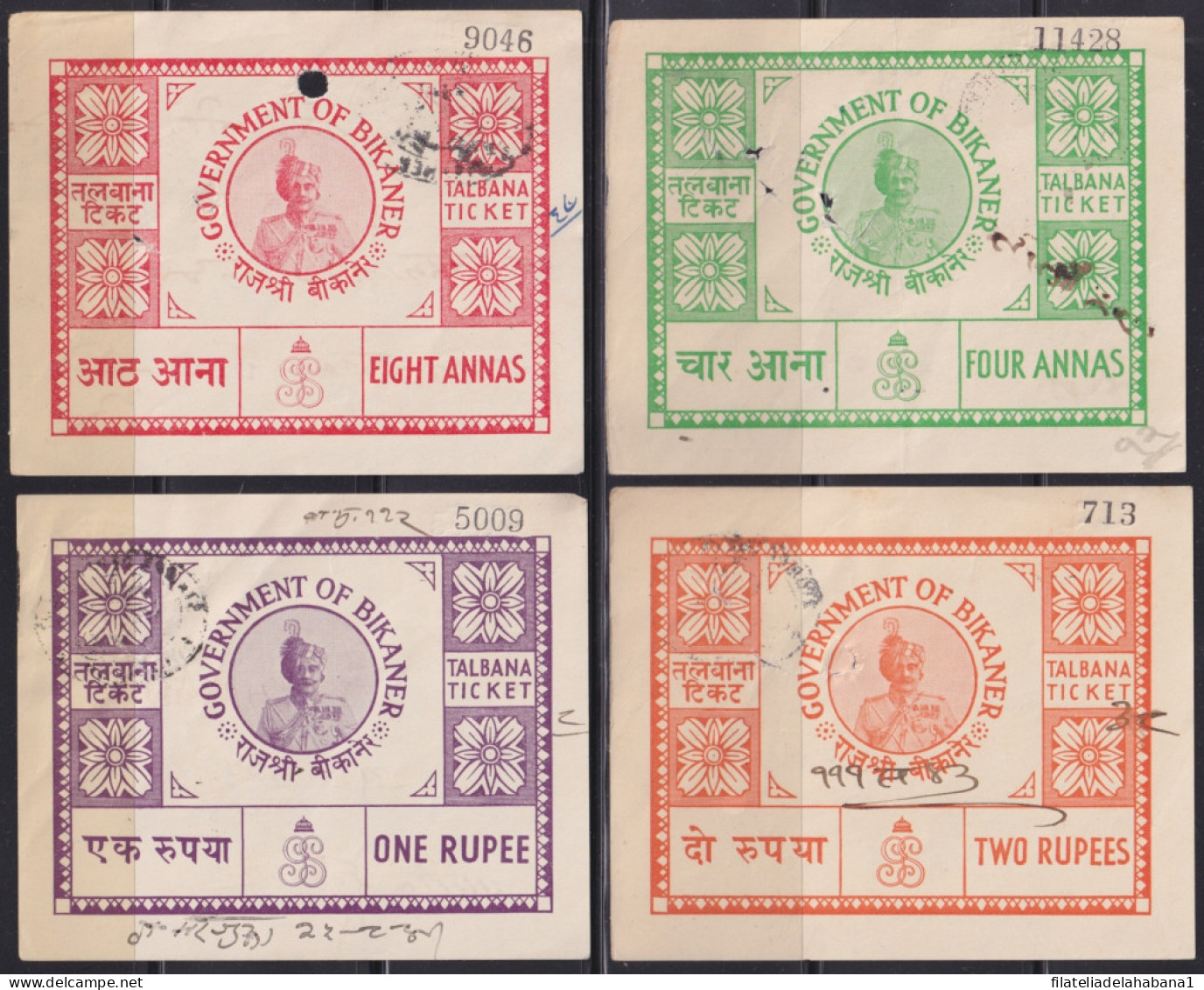 F-EX48587 INDIA REVENUE BIKANER FEUDATARY TICKET STAMPS LOT OF 9.  - Other & Unclassified