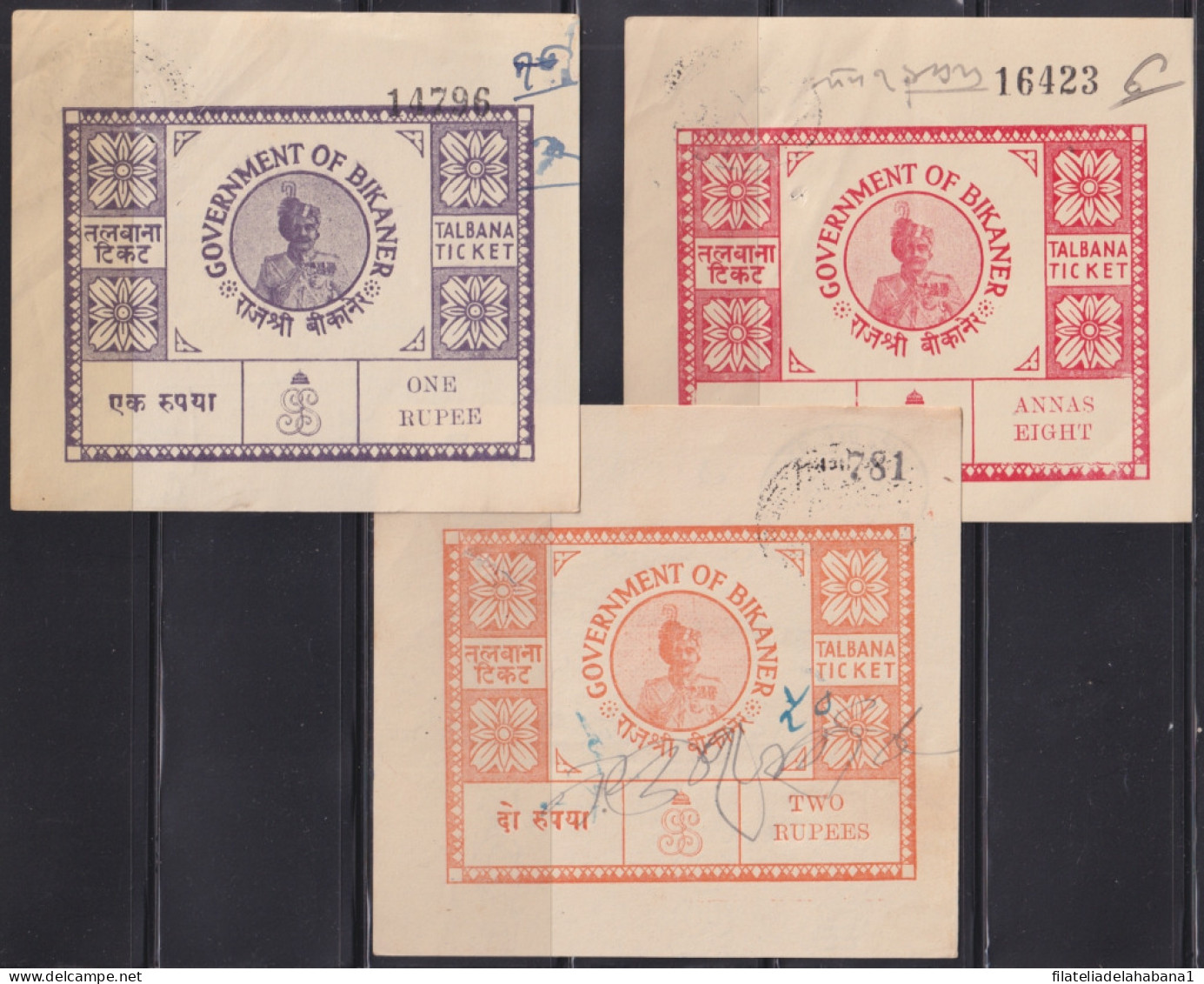 F-EX48587 INDIA REVENUE BIKANER FEUDATARY TICKET STAMPS LOT OF 9.  - Sonstige & Ohne Zuordnung