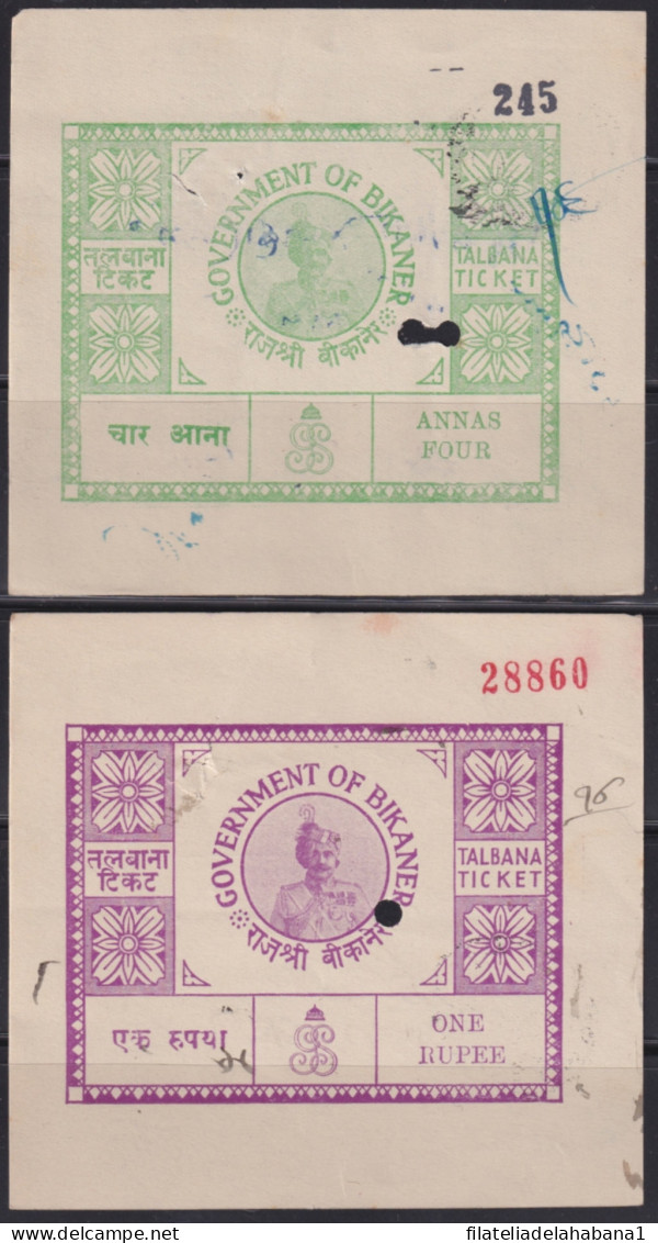 F-EX48587 INDIA REVENUE BIKANER FEUDATARY TICKET STAMPS LOT OF 9.  - Autres & Non Classés