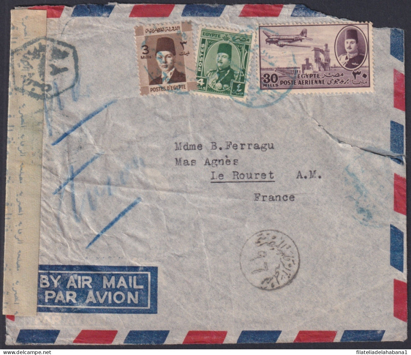 F-EX48594 EGYPT CIRCA 1940 CENSORSHIP FAROUK KING COVER TO FRANCE.  - Briefe U. Dokumente