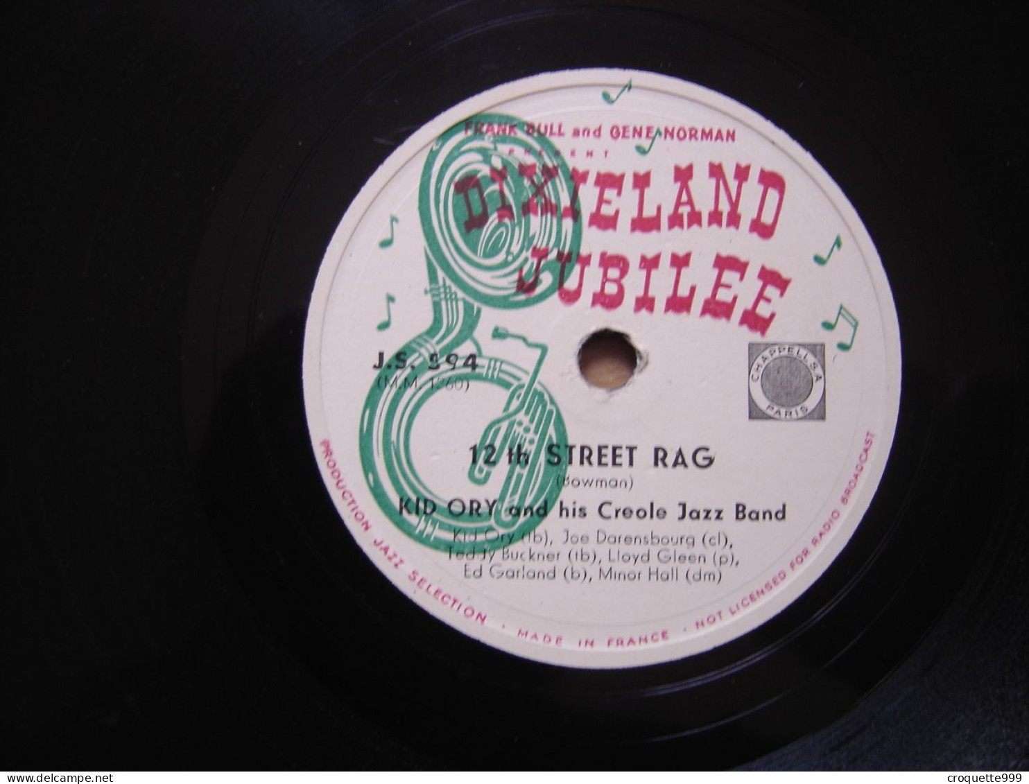 Disque 78 Tours 25 Cm KID ORY And His Creole Jazz Band Dixieland Jubilee J.S. 594 12th STREET RAG SAVOY - 78 T - Discos Para Fonógrafos