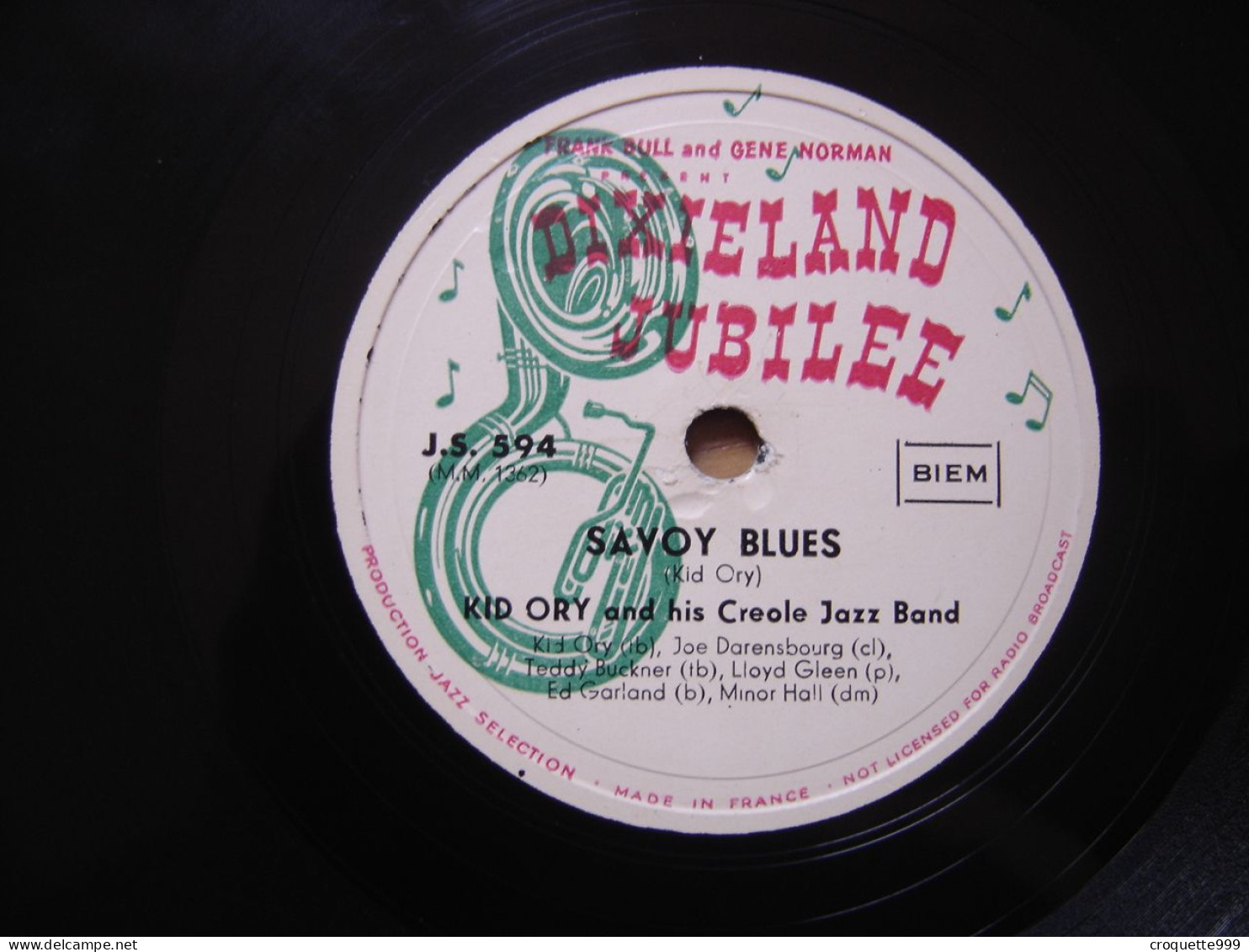 Disque 78 Tours 25 Cm KID ORY And His Creole Jazz Band Dixieland Jubilee J.S. 594 12th STREET RAG SAVOY - 78 Rpm - Schellackplatten